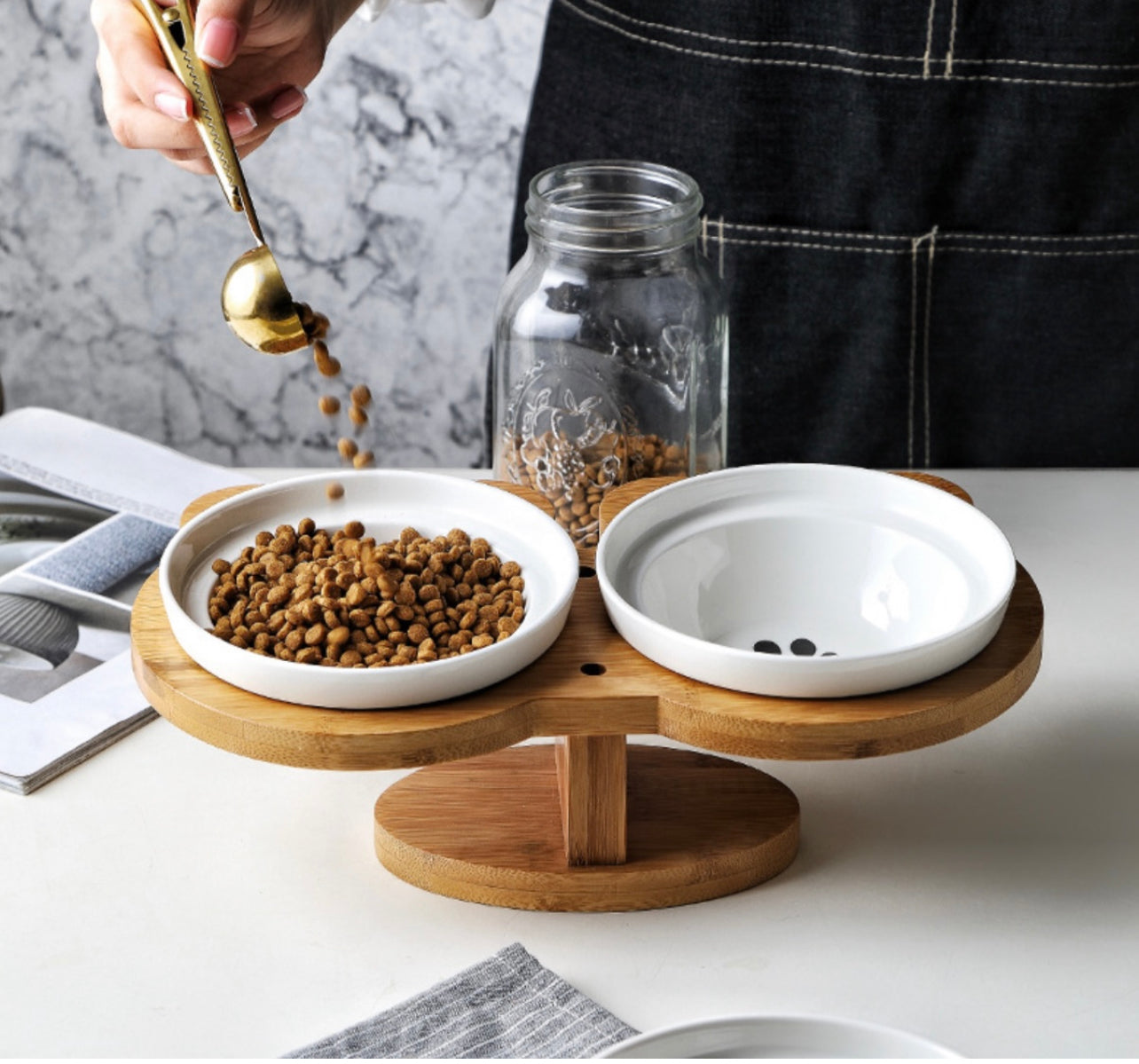 Wood cat bowl
