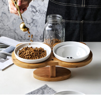 Wood cat bowl