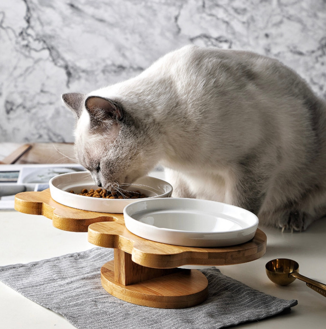 Wood cat bowl